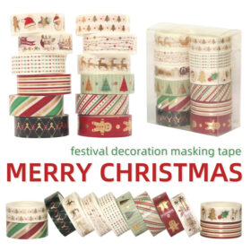 12 Rolls Gold Foil Basic Christmas Washi Tape Set
