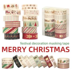 12 Rolls Gold Foil Basic Christmas Washi Tape Set