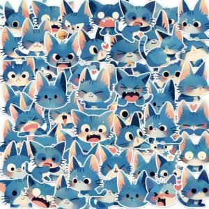 50 unique cute blue cat decorative stickers 4