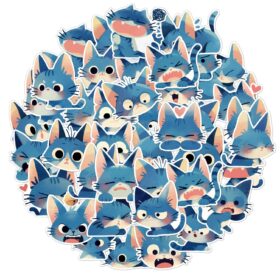 50 Unique Cute Blue Cat Decorative Stickers