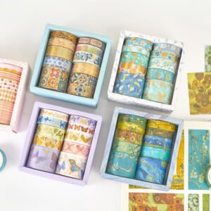 8 Rolls Foil Washi Tape Set - Butterfly, Van Gogh, Floral Print, Geometric