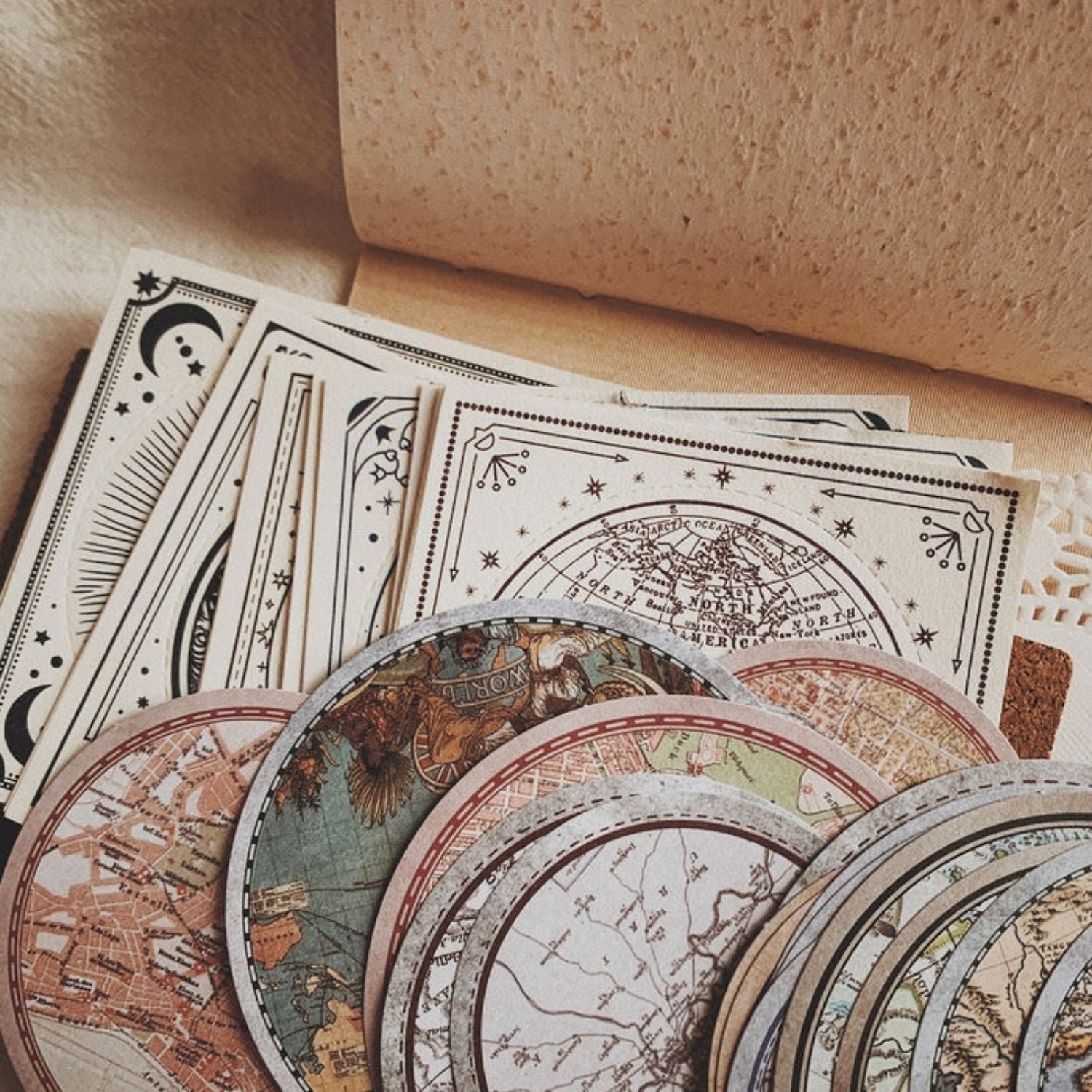 Celestial Whimsy Ephemera Kit for Collages Crafts Lunar Tickets Earth Notepads Map Stickers 205 Pcs 7 2000