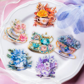Afternoon Tea and Flower Holographic Hot Stamping Clear Transparent Stickers