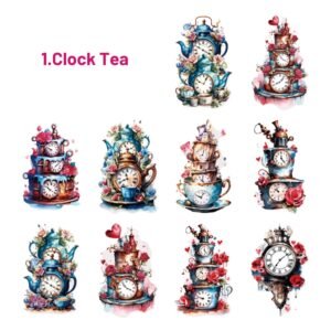 alice magic tea party waterproof pet sticker pack 8