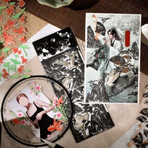 antique chinese style stickers phoenix cherry blossoms goldfish b3