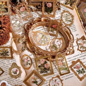 baroque frame hot stamping sticker lace rose butterfly rosebush bottled plant b
