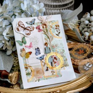 baroque frame hot stamping sticker lace rose butterfly rosebush bottled plant b3