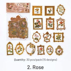 baroque frame hot stamping sticker lace rose butterfly rosebush bottled plant sku 2