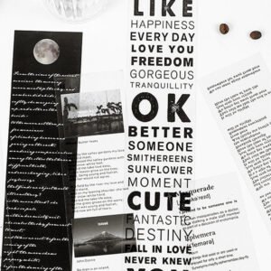 Basic Black & White Word Text Glossy Clear Transparent Long Strip Sticker