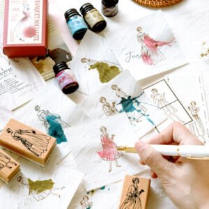 beauties in old dreams retro characters wooden rubber stamp b4
