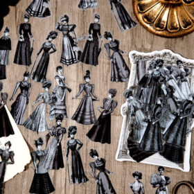 Belle Epoque Series Black and White Retro Characters Clear Transparent Sticker Pack