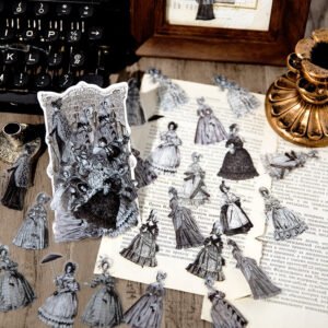 belle epoque series black and white retro characters pet sticker pack b3