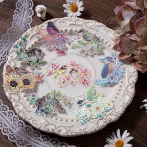 birds and blossoms holographic hot stamping pet stickers b1