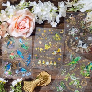 Birds, Blossoms, and Music Hot Stamping Clear Transparent Sticker Sheet