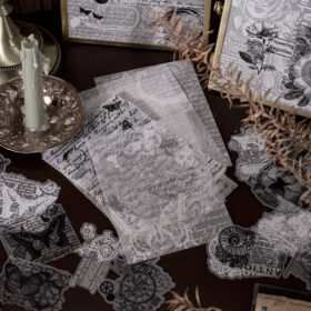 Black and White Scrapbook Paper - Text, Manuscript, Butterfly, Note, Musical, Flower