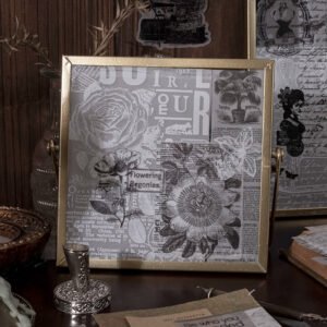 black and white scrapbook paper text manuscript butterfly note musical flower b3