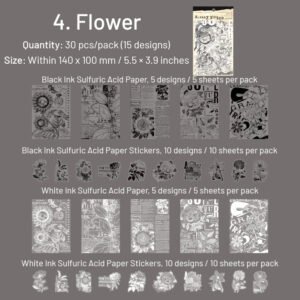 black and white scrapbook paper text manuscript butterfly note musical flower sku 4