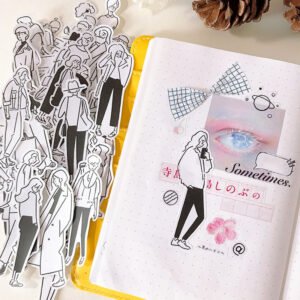 black and white simple girl sticker a2