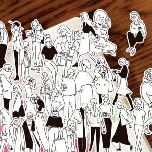 black and white simple girl sticker b3