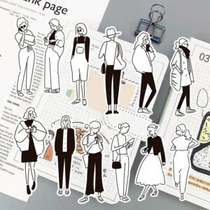 black and white simple girl sticker c