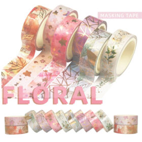 Botanical Nature Theme Foil Stamped Washi Tape Set (6 Rolls)