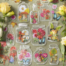 Bottle Clear Transparent Stickers - Mushroom, Tulip, Daisy, Flower, Rose, Butterfly, Hydrangea, Leaf