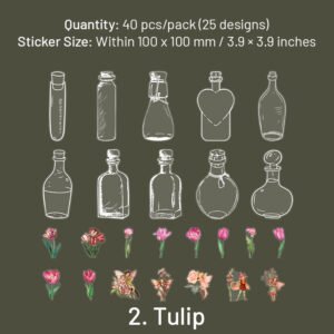 bottle pet stickers mushroom tulip daisy flower rose butterfly hydrangea leaf sku 2