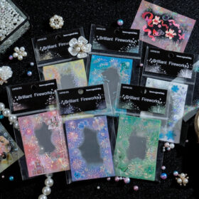 Brilliant Colorful Fireworks Themed Laser Silver Stamping Clear Transparent Sticker