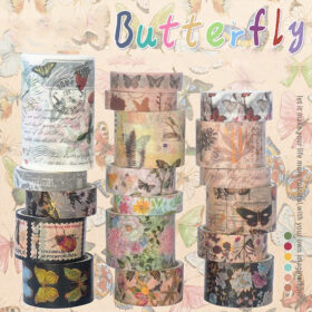 Butterfly and Nature Foil Stamped Washi Tape Set (18 Rolls)