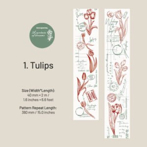 Floral Collage Washi Tape - Tulips, Butterfly, Mushrooms, Leaf butterfly floral collage washi tape sku 1