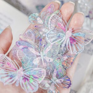 butterfly holographic hot stamping silver pet stickers b3