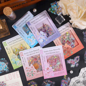 Butterfly Holographic Clear Transparent Stickers - Rose, Tulip