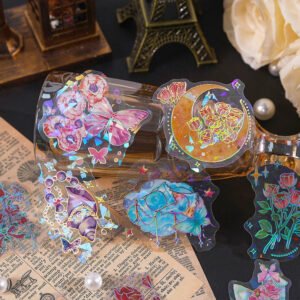 butterfly holographic pet stickers rose tulip b2