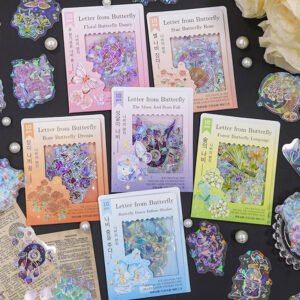butterfly holographic pet stickers rose tulip b4