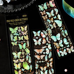 butterfly themed holographic hot stamping pet sticker sheet b