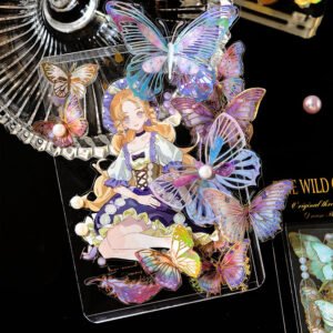 butterfly themed holographic hot stamping pet sticker sheet b2