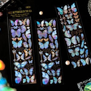 butterfly themed holographic hot stamping pet sticker sheet b4