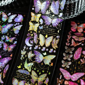 butterfly themed holographic hot stamping pet sticker sheet c2