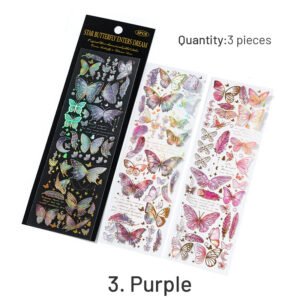 butterfly themed holographic hot stamping pet sticker sheet sku 3