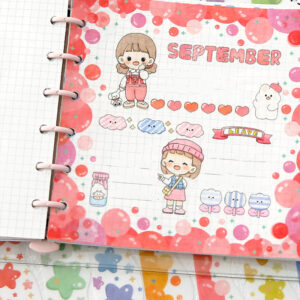 Candy Color Stars Flowers Bubbles Border Decoration Washi Stickers Back View -