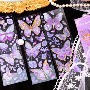 capture romance gold stamping butterfly decorative pet stickers holographic pet butterfly b2