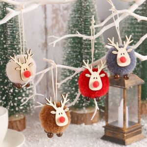 Cartoon Christmas Deer Pom Pom Pendant