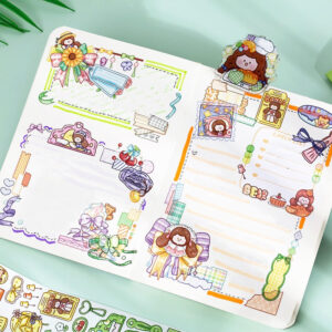 Cartoon Girl Washi Tape - Stamp, Bow, Plaid, Clip Back View -