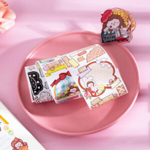 Cartoon Girl Washi Tape - Stamp, Bow, Plaid, Clip Size Reference -