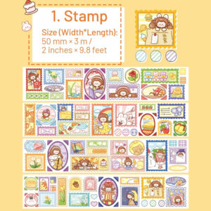 Cartoon Girl Washi Tape - Stamp, Bow, Plaid, Clip Feature Detail -