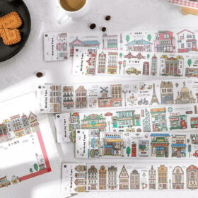 Cartoon Urban Building Long Strip Washi Sticker