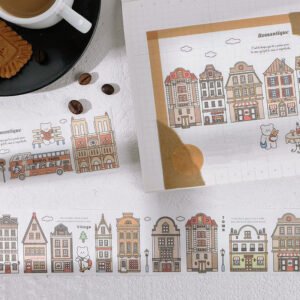 cartoon urban building long strip washi sticker c