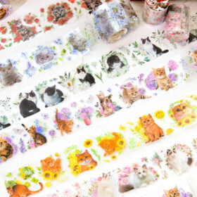 Cat and Flower Series Cat Decorative Clear Transparent Tape