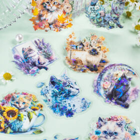 Cat-themed Holographic Clear Transparent Stickers