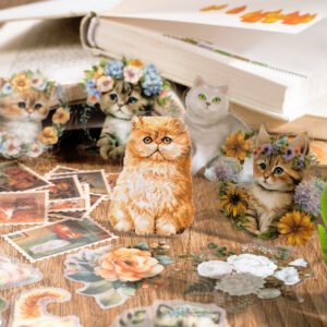 cat themed sticker and paper pack stamp tag c